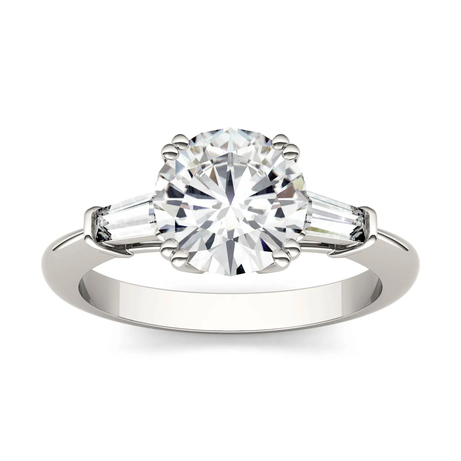 2.27 CTW DEW Round Moissanite Three Stone Ring in 14K White Gold