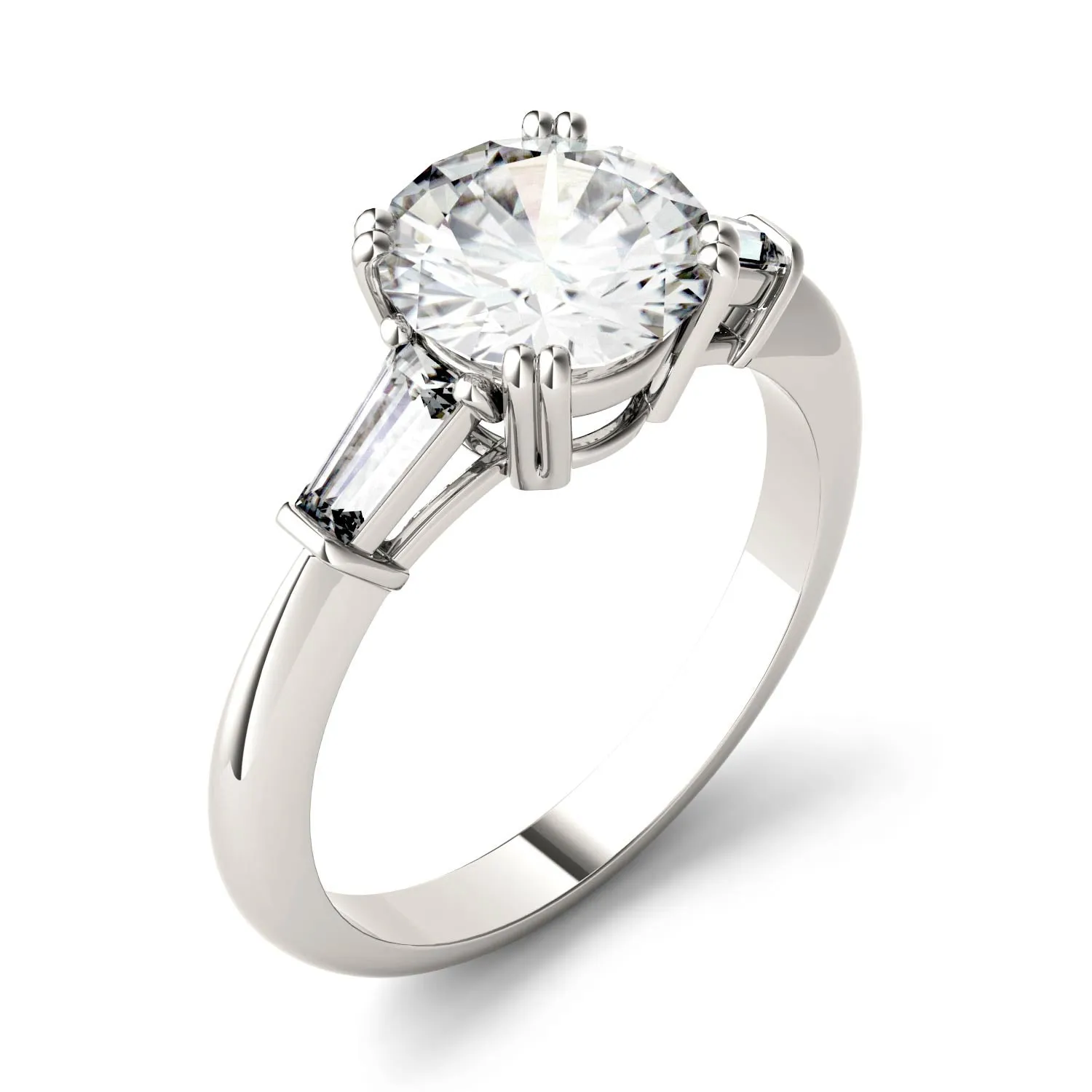 2.27 CTW DEW Round Moissanite Three Stone Ring in 14K White Gold