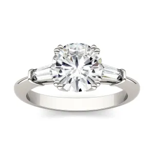2.27 CTW DEW Round Moissanite Three Stone Ring in 14K White Gold