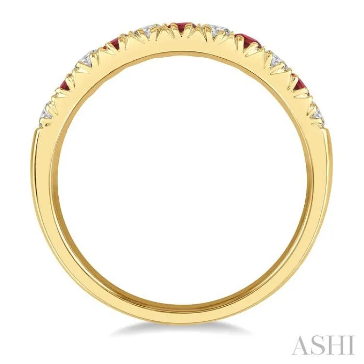 2.3 MM Ruby and 1/4 ctw Round Cut Diamond Precious Wedding Band in 14K Yellow Gold