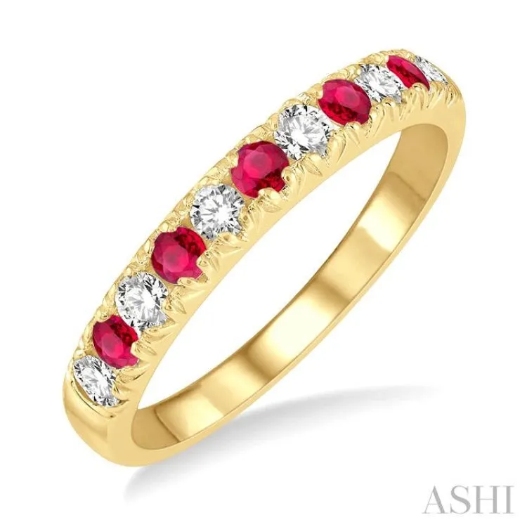 2.3 MM Ruby and 1/4 ctw Round Cut Diamond Precious Wedding Band in 14K Yellow Gold