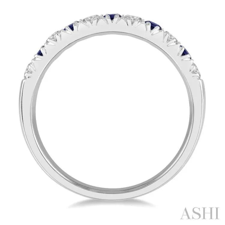 2.3 MM Sapphire and 1/4 ctw Round Cut Diamond Precious Wedding Band in 14K White Gold