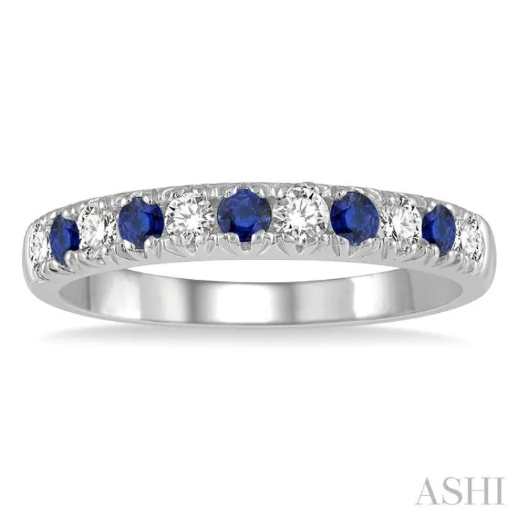 2.3 MM Sapphire and 1/4 ctw Round Cut Diamond Precious Wedding Band in 14K White Gold