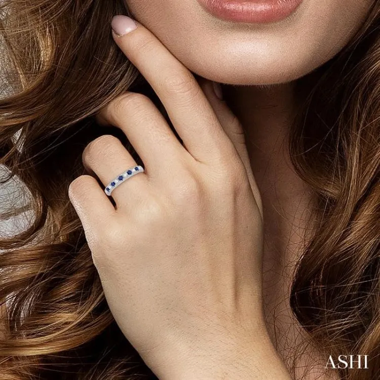 2.3 MM Sapphire and 1/4 ctw Round Cut Diamond Precious Wedding Band in 14K White Gold