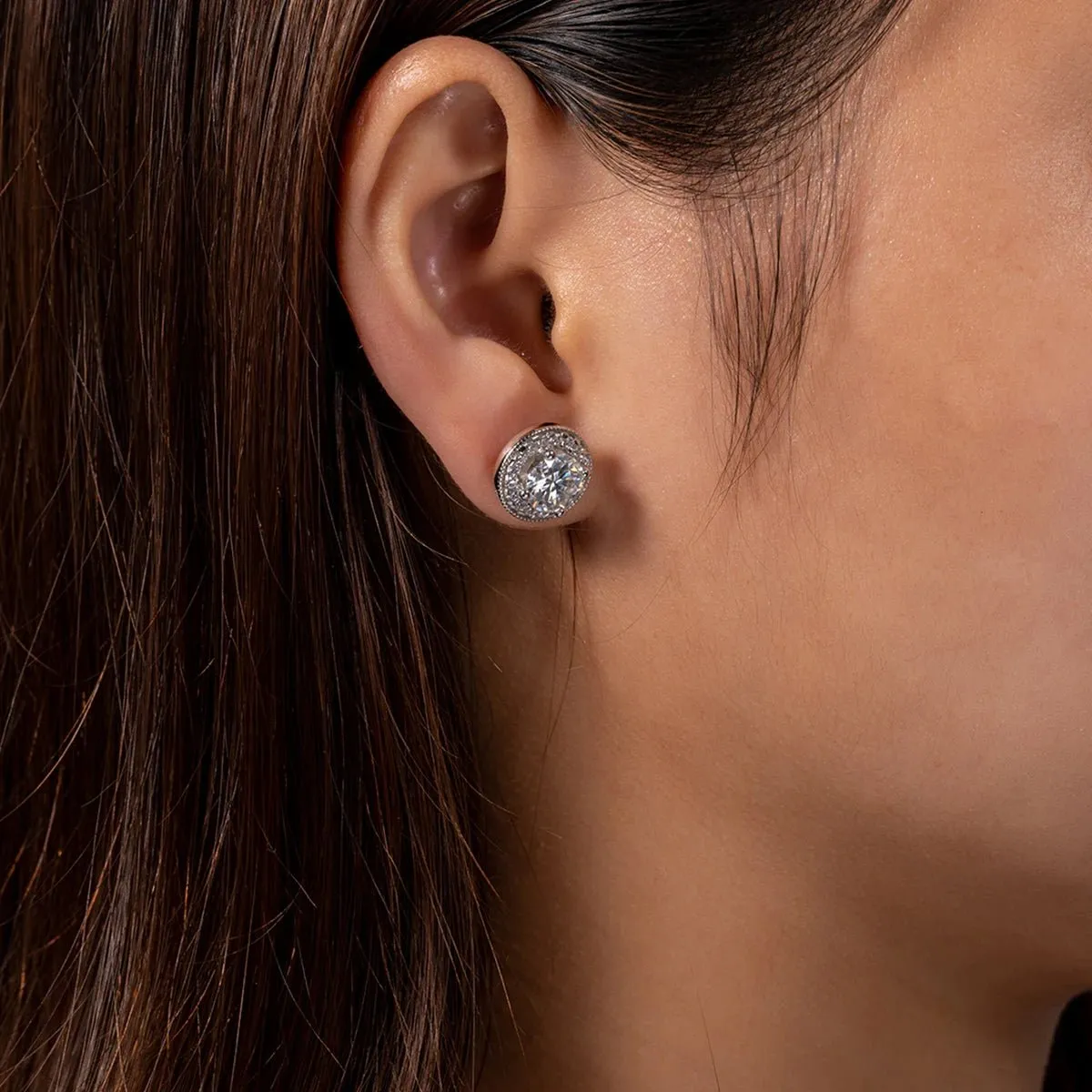 2.4 Ctw Round Diamond Vintage Stud Earrings