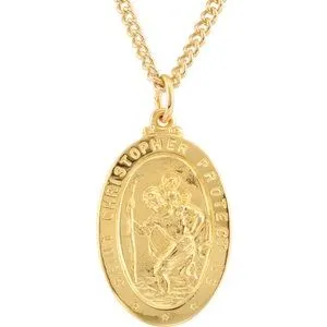 24K Gold-Plated Sterling Silver 29x19 mm St. Christopher Medal 24" Necklace