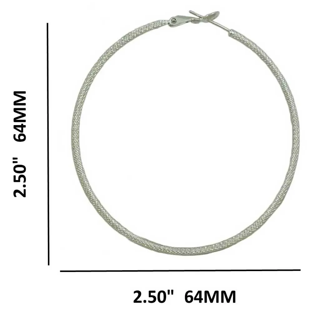 2.50 Large Silver Textured Hoop Pierced Earring - MEC010