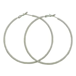 2.50 Large Silver Textured Hoop Pierced Earring - MEC010