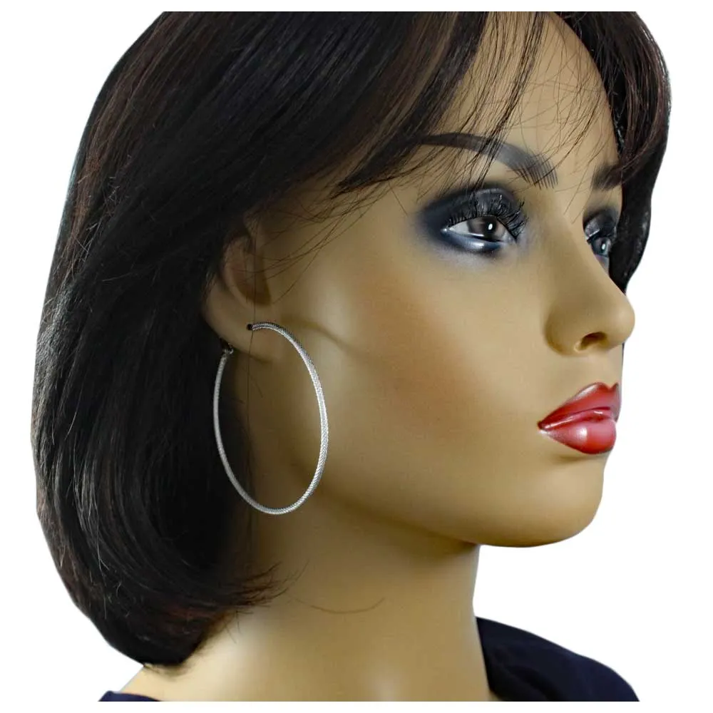 2.50 Large Silver Textured Hoop Pierced Earring - MEC010