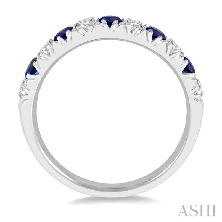 2.6 MM Sapphire and 3/8 ctw Round Cut Diamond Precious Wedding Band in 14K White Gold