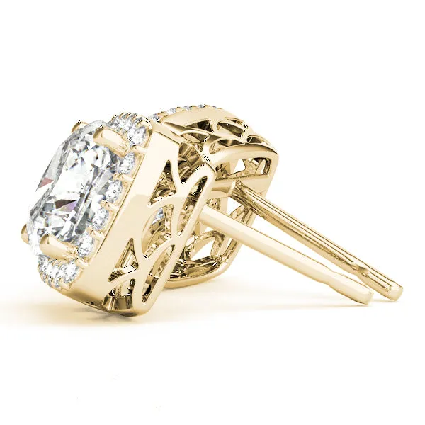 2.83 ct wt Halo Cushion Cut 14k Yellow Gold Basket Moissanite Stud Earrings