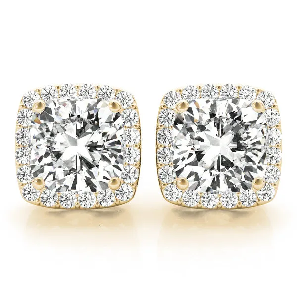 2.83 ct wt Halo Cushion Cut 14k Yellow Gold Basket Moissanite Stud Earrings