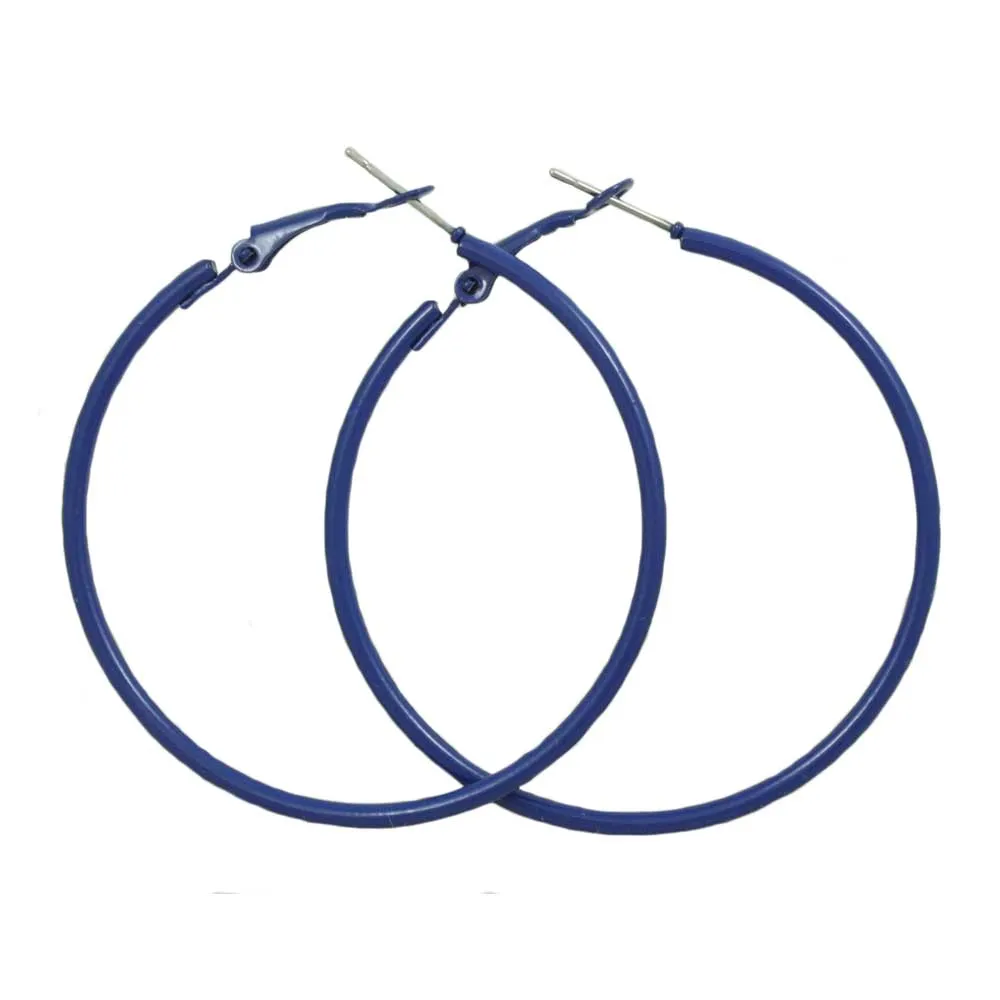 2" Medium Sized Blue Enamel Skinny Hoop Pierced Earring - FE220BL