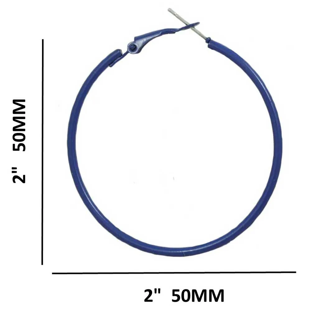 2" Medium Sized Blue Enamel Skinny Hoop Pierced Earring - FE220BL