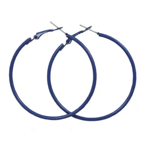 2" Medium Sized Blue Enamel Skinny Hoop Pierced Earring - FE220BL