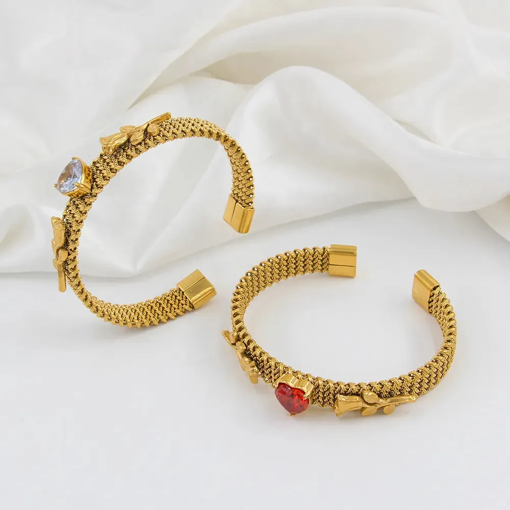 304 Stainless Steel 18K Gold Plated Simple Style Classic Style Plating Inlay Heart Shape Zircon Bangle
