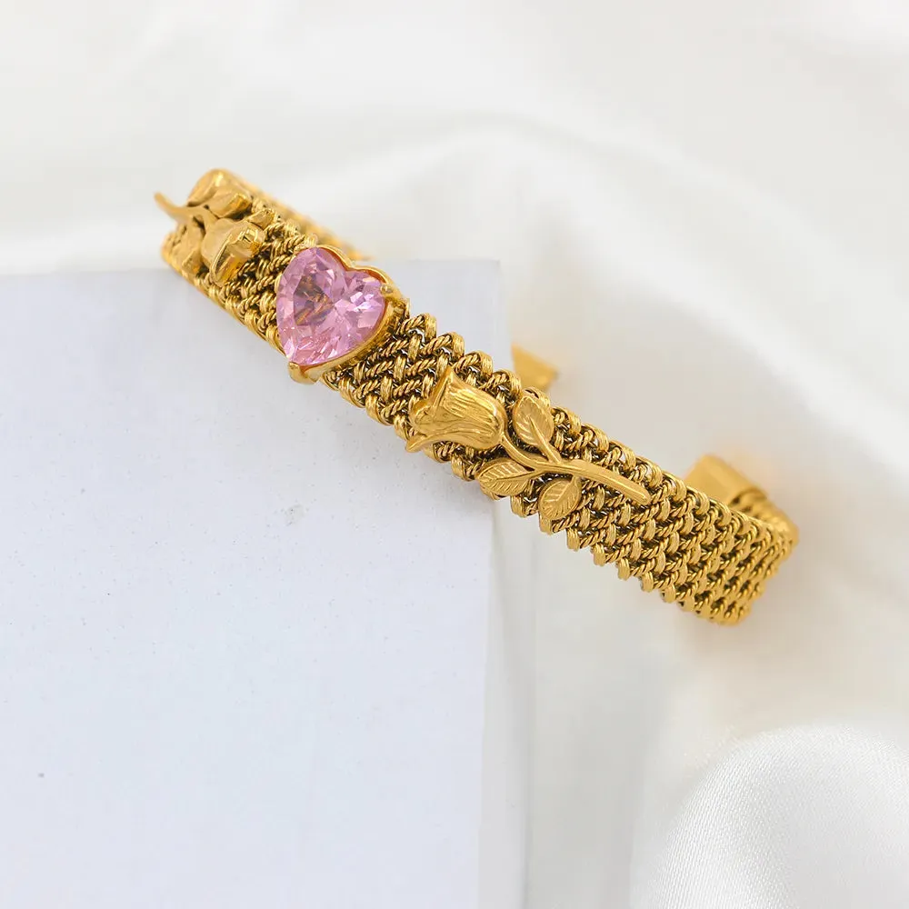 304 Stainless Steel 18K Gold Plated Simple Style Classic Style Plating Inlay Heart Shape Zircon Bangle