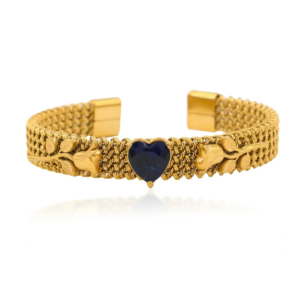 304 Stainless Steel 18K Gold Plated Simple Style Classic Style Plating Inlay Heart Shape Zircon Bangle