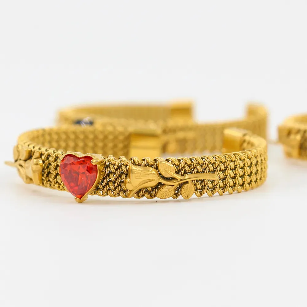 304 Stainless Steel 18K Gold Plated Simple Style Classic Style Plating Inlay Heart Shape Zircon Bangle