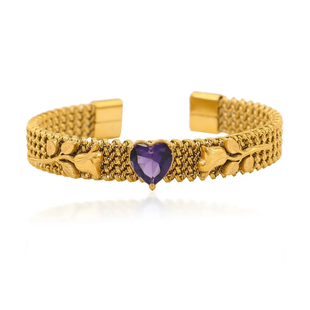 304 Stainless Steel 18K Gold Plated Simple Style Classic Style Plating Inlay Heart Shape Zircon Bangle