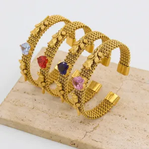 304 Stainless Steel 18K Gold Plated Simple Style Classic Style Plating Inlay Heart Shape Zircon Bangle