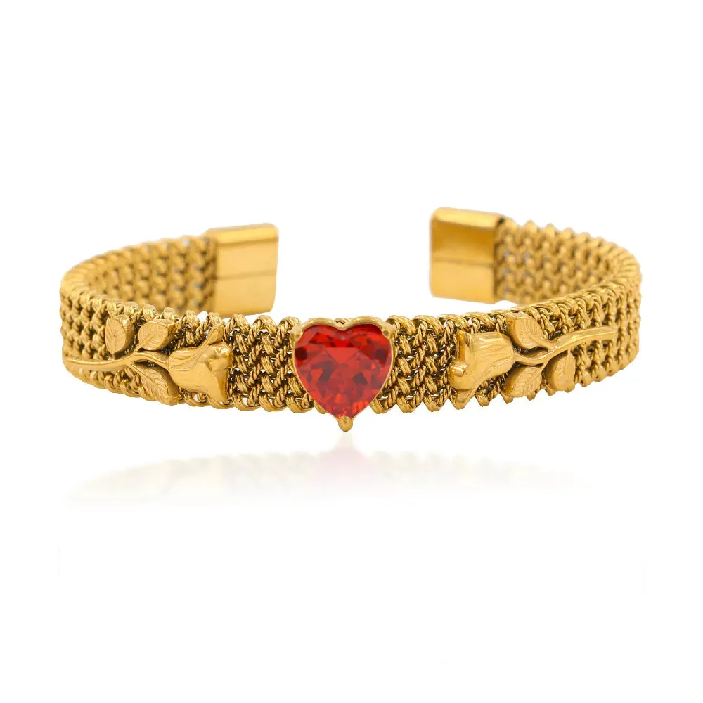 304 Stainless Steel 18K Gold Plated Simple Style Classic Style Plating Inlay Heart Shape Zircon Bangle