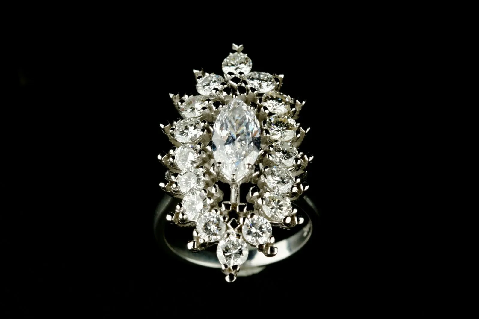 3.75 Carat Marquise Diamond 14k White Gold Cocktail Ring w/ Bezel Size 6.25