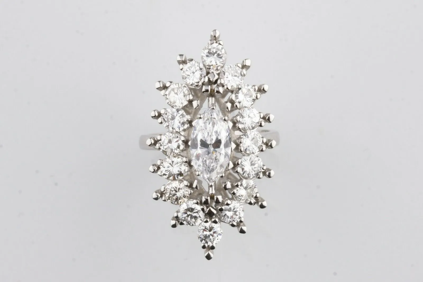 3.75 Carat Marquise Diamond 14k White Gold Cocktail Ring w/ Bezel Size 6.25