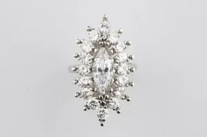 3.75 Carat Marquise Diamond 14k White Gold Cocktail Ring w/ Bezel Size 6.25