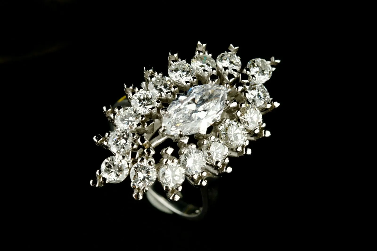 3.75 Carat Marquise Diamond 14k White Gold Cocktail Ring w/ Bezel Size 6.25
