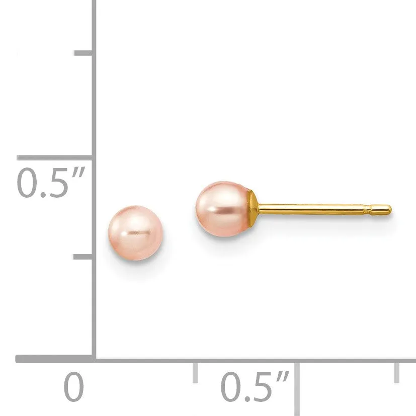 3MM Round Pearl Stud Earrings in 14KT Yellow Gold