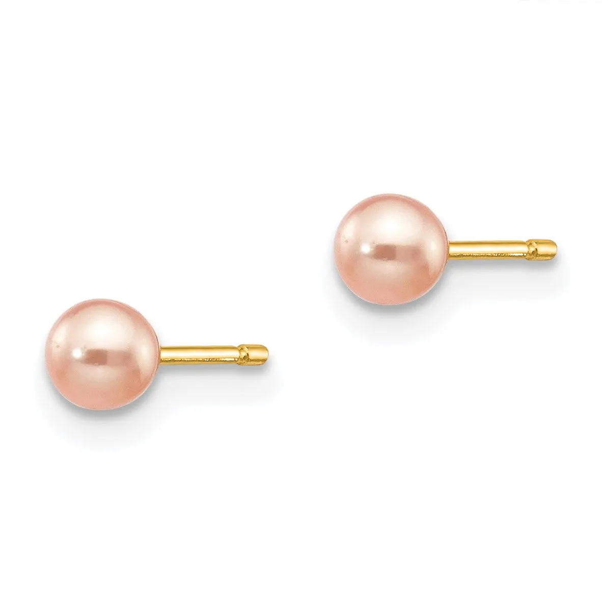 3MM Round Pearl Stud Earrings in 14KT Yellow Gold
