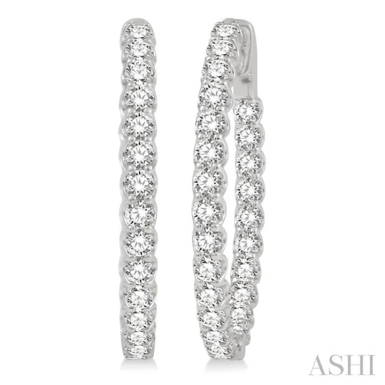4 ctw Inside-Out Round Cut Diamond Oval Shape Hoop Earrings in 14K White Gold