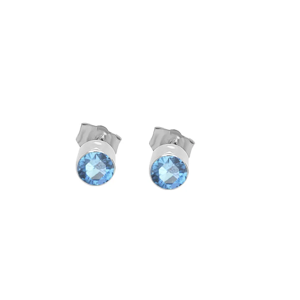 4MM Round Swiss Blue Topaz Stud Earrings in 14K Gold