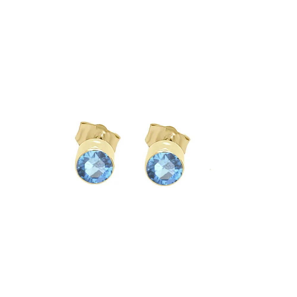 4MM Round Swiss Blue Topaz Stud Earrings in 14K Gold