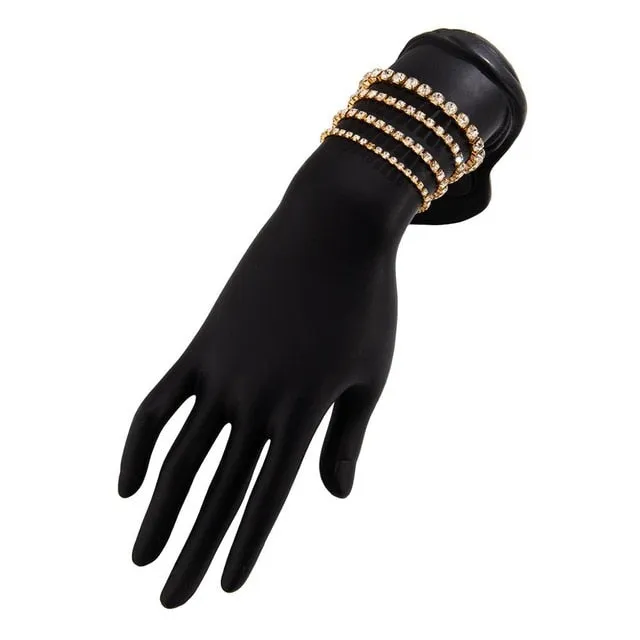 4pcs Women Bracelets Luxury Rhinestone Gold Color Geometric Round Bracelet Set Miami Boho Bracelets Bangles Boho Beach Jewelry