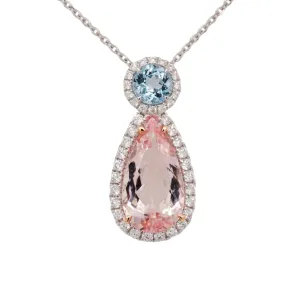 5.34 Carat Morganite & Aquamarine Pendant in 14k Two Toned Gold