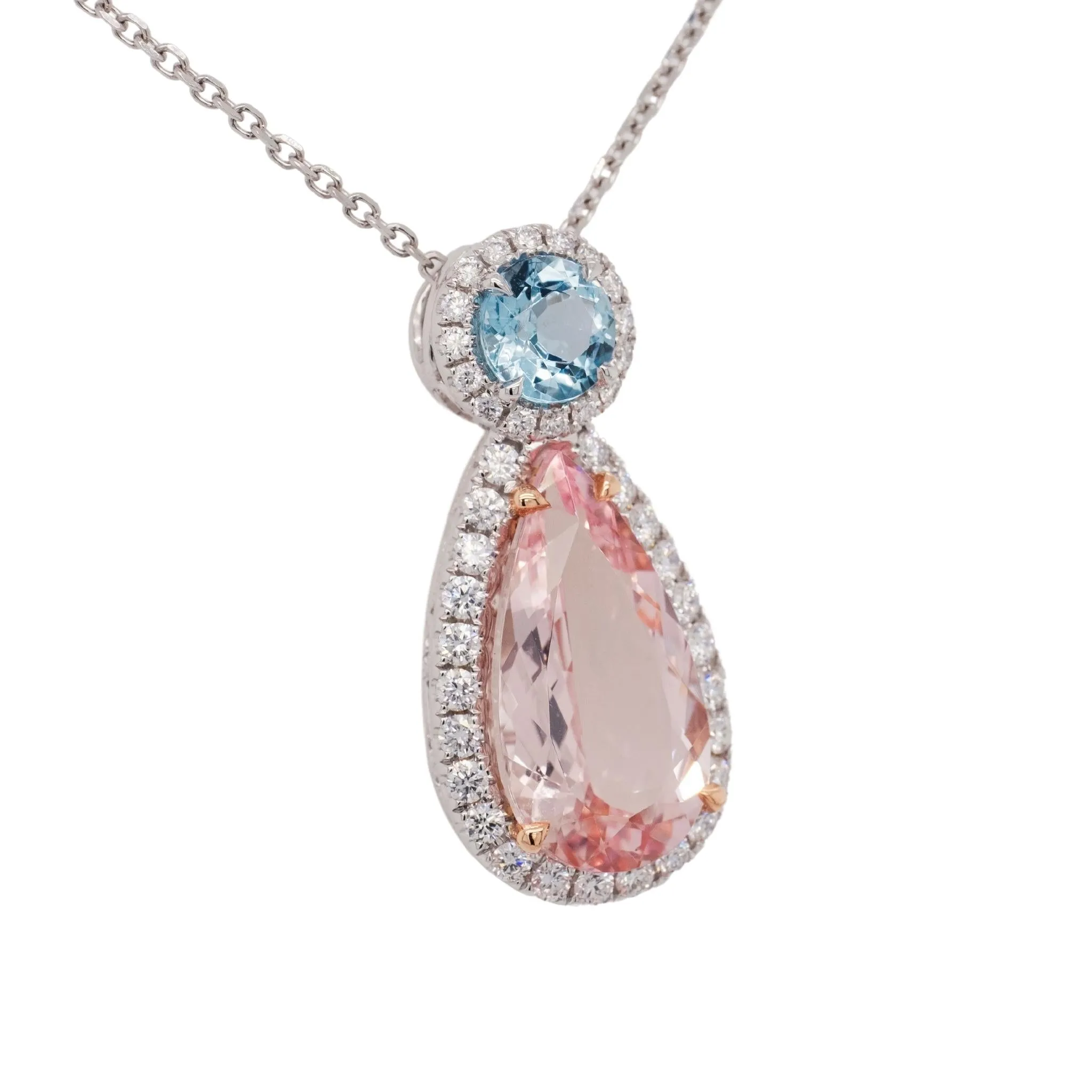 5.34 Carat Morganite & Aquamarine Pendant in 14k Two Toned Gold