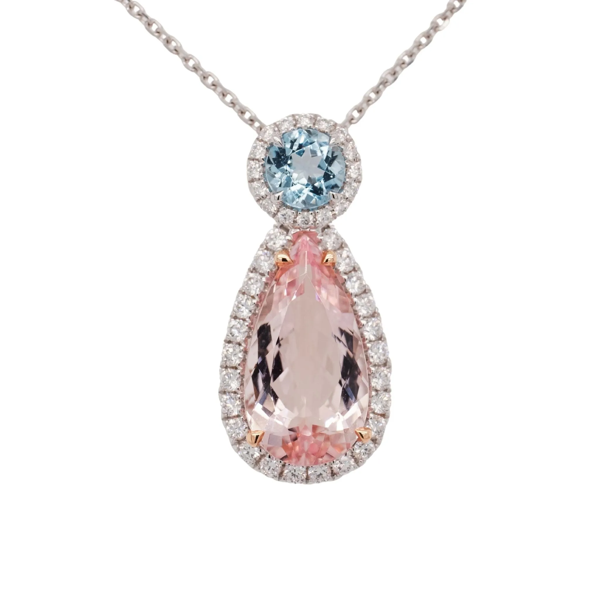 5.34 Carat Morganite & Aquamarine Pendant in 14k Two Toned Gold