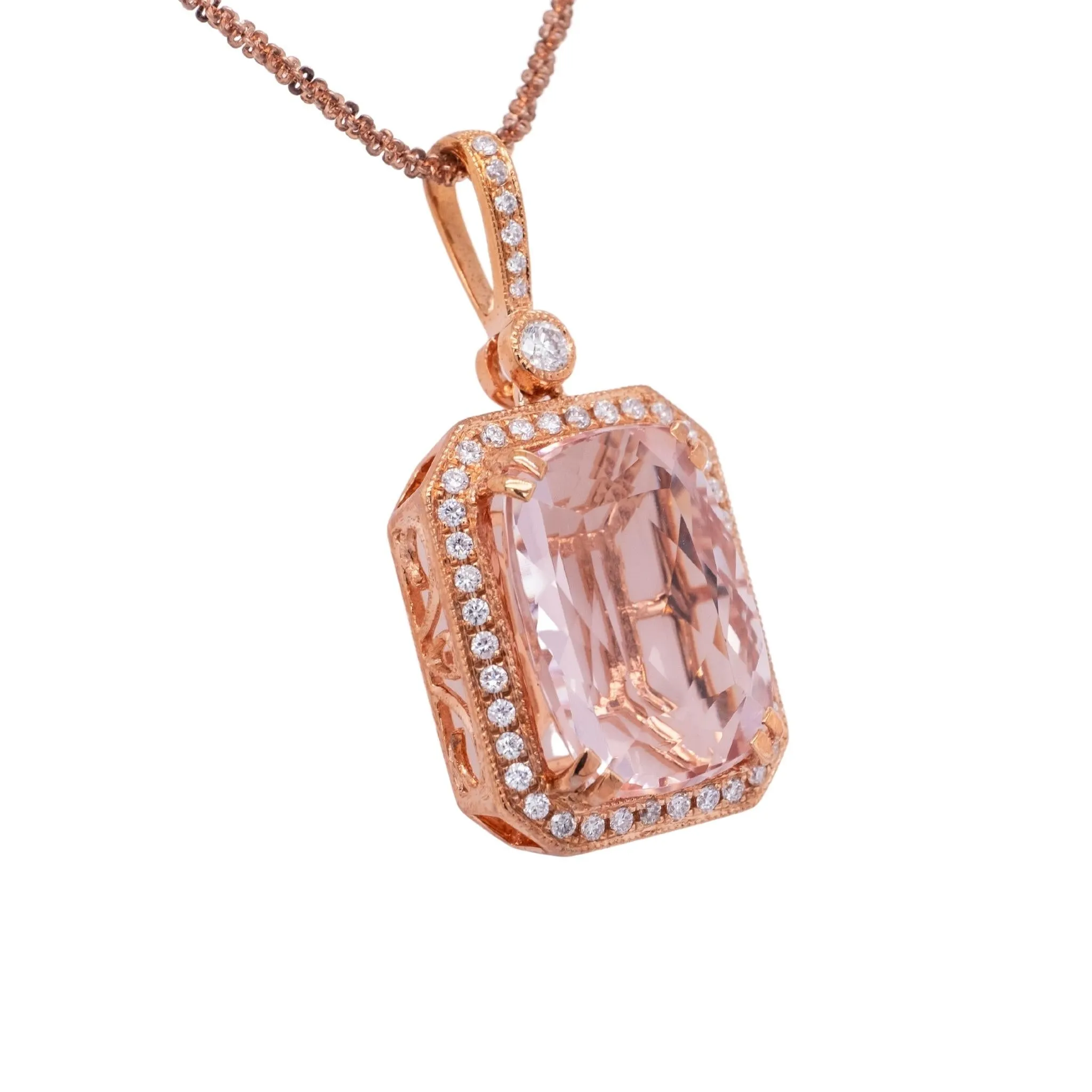5.66 Carat Morganite Pendant in 14k Rose Gold