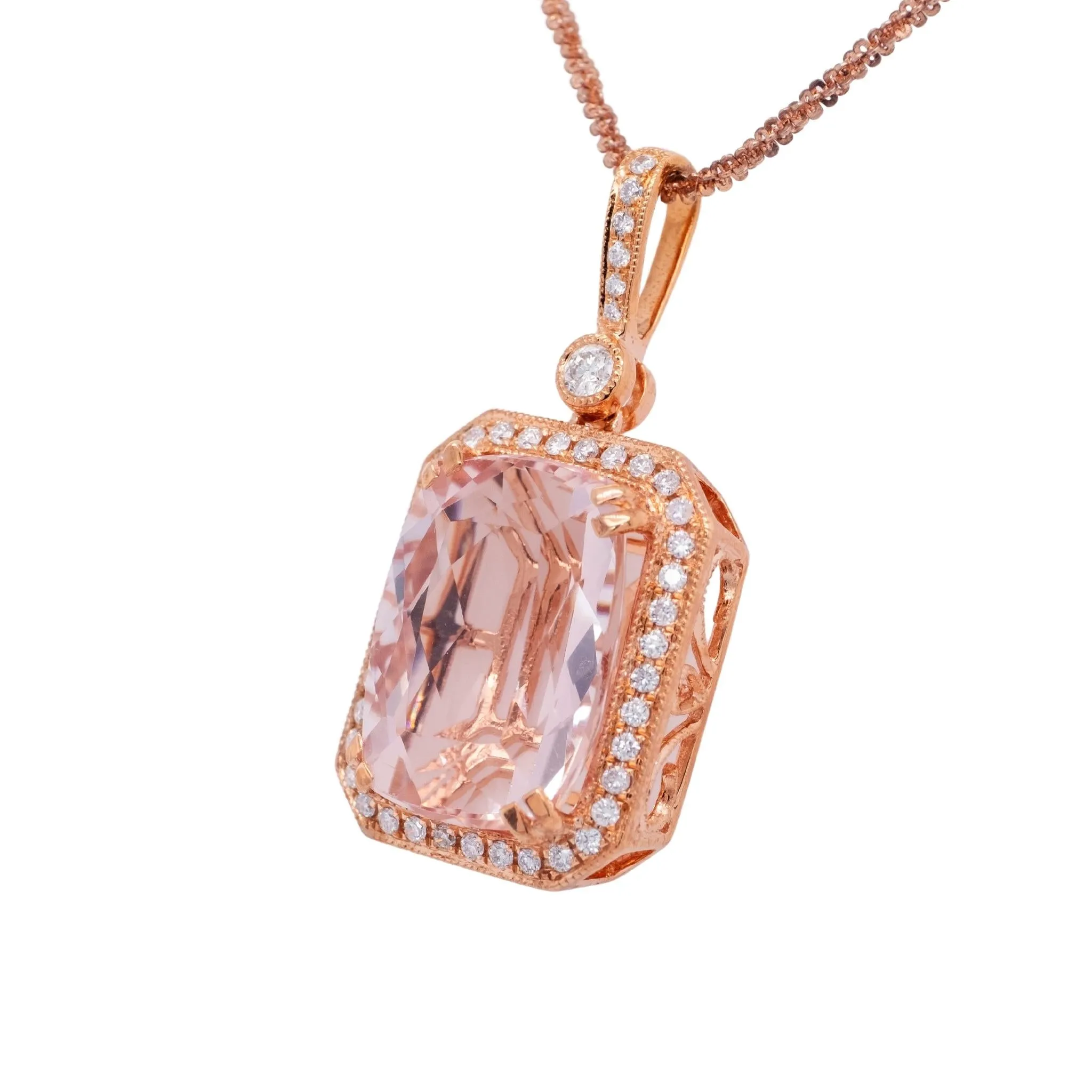5.66 Carat Morganite Pendant in 14k Rose Gold