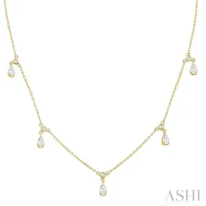5/8 ctw Dangle Pear and Round Cut Diamond Station Necklace in 14K Yellow Gold