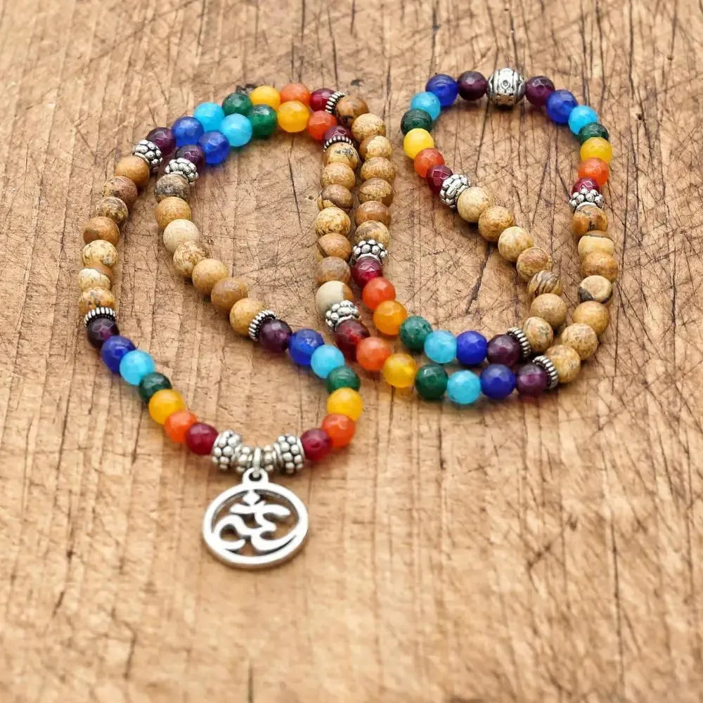 6mm Beads Tiger Eye 7 Chakra Mala Bracelets