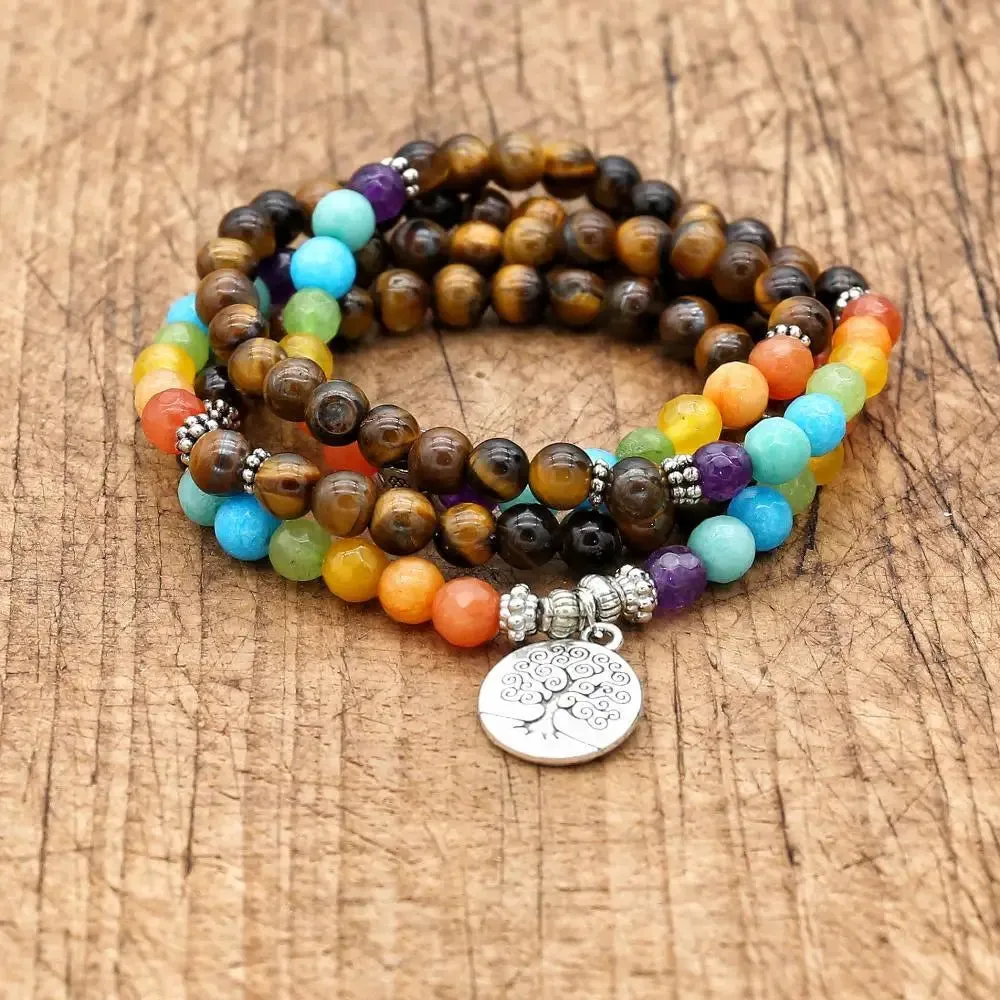6mm Beads Tiger Eye 7 Chakra Mala Bracelets