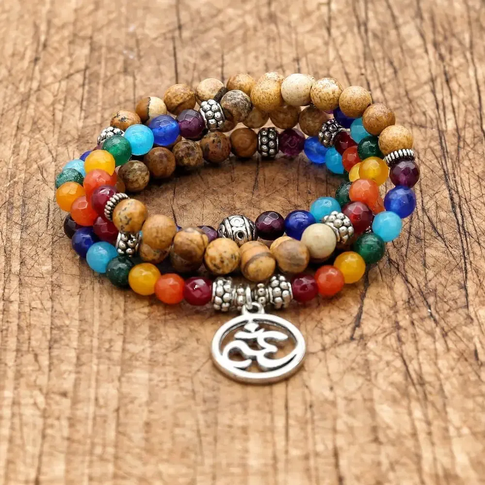 6mm Beads Tiger Eye 7 Chakra Mala Bracelets