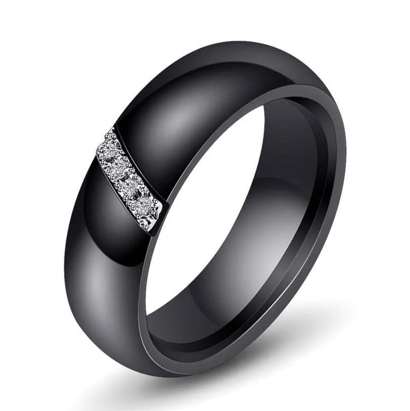 6mm Ceramic Dome Wedding Band with Diamond