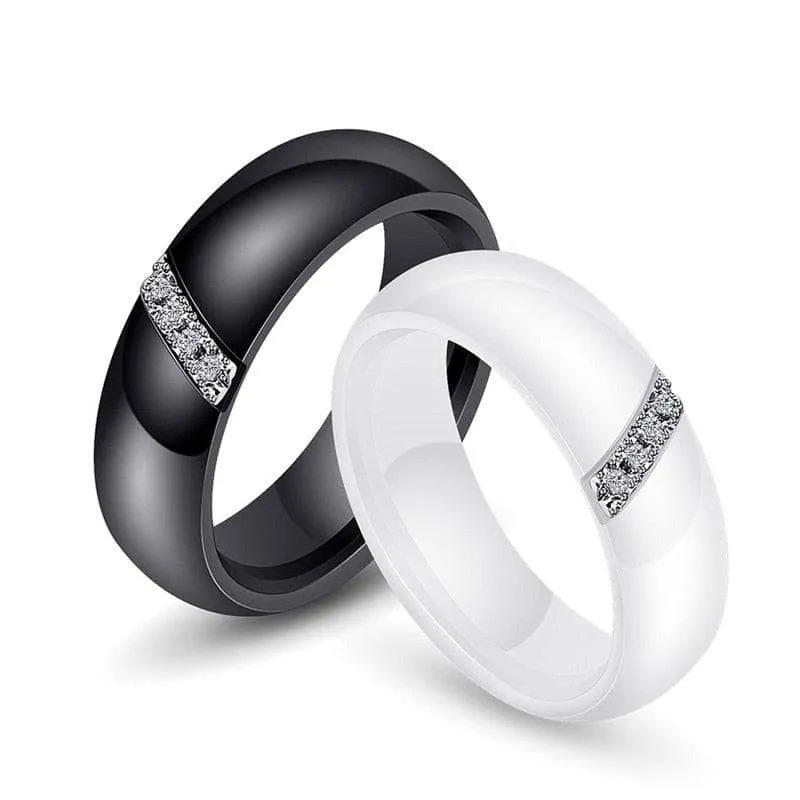 6mm Ceramic Dome Wedding Band with Diamond