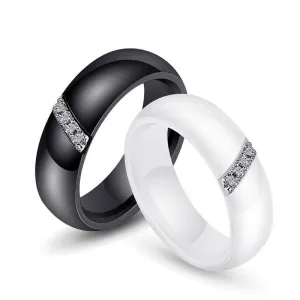 6mm Ceramic Dome Wedding Band with Diamond