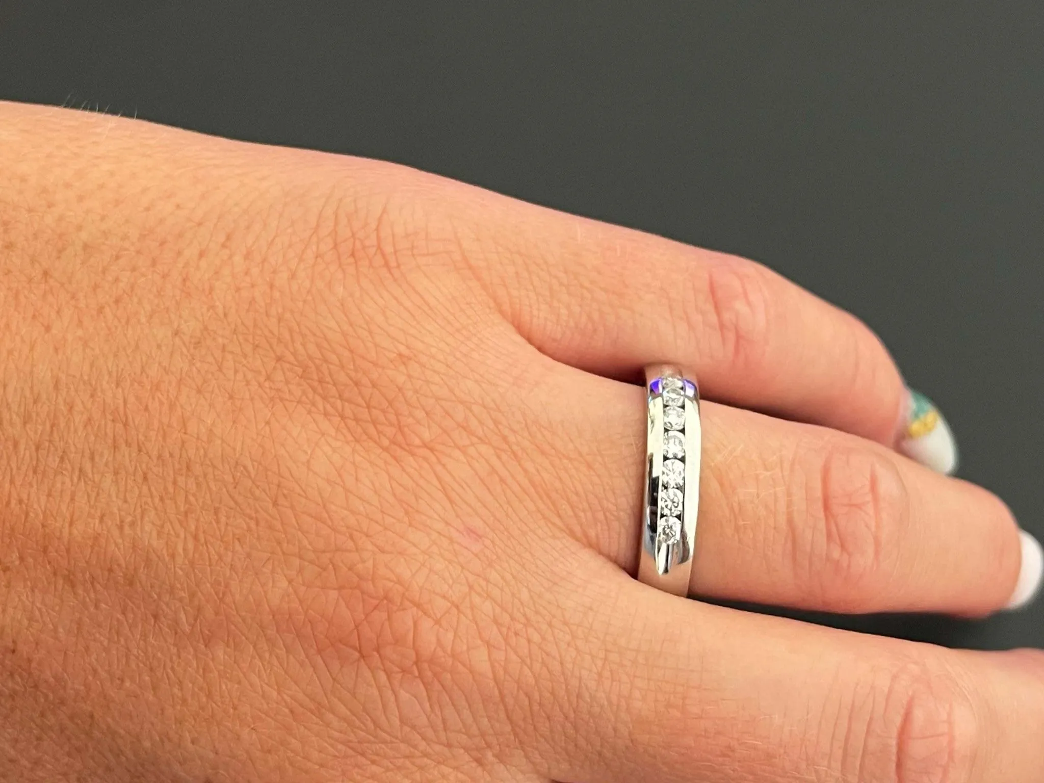 7 Diamond Channel Set Platinum Wedding Band Ring 5mm