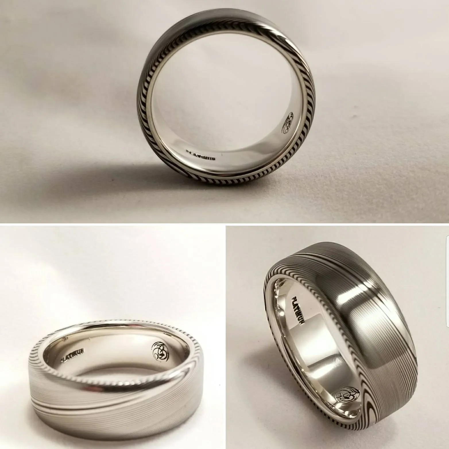 7mm or 8mm Damascus steel ring Platinum & Stainless Damascus damasteel ring dark  woodgrain pattern  (customizable) gold